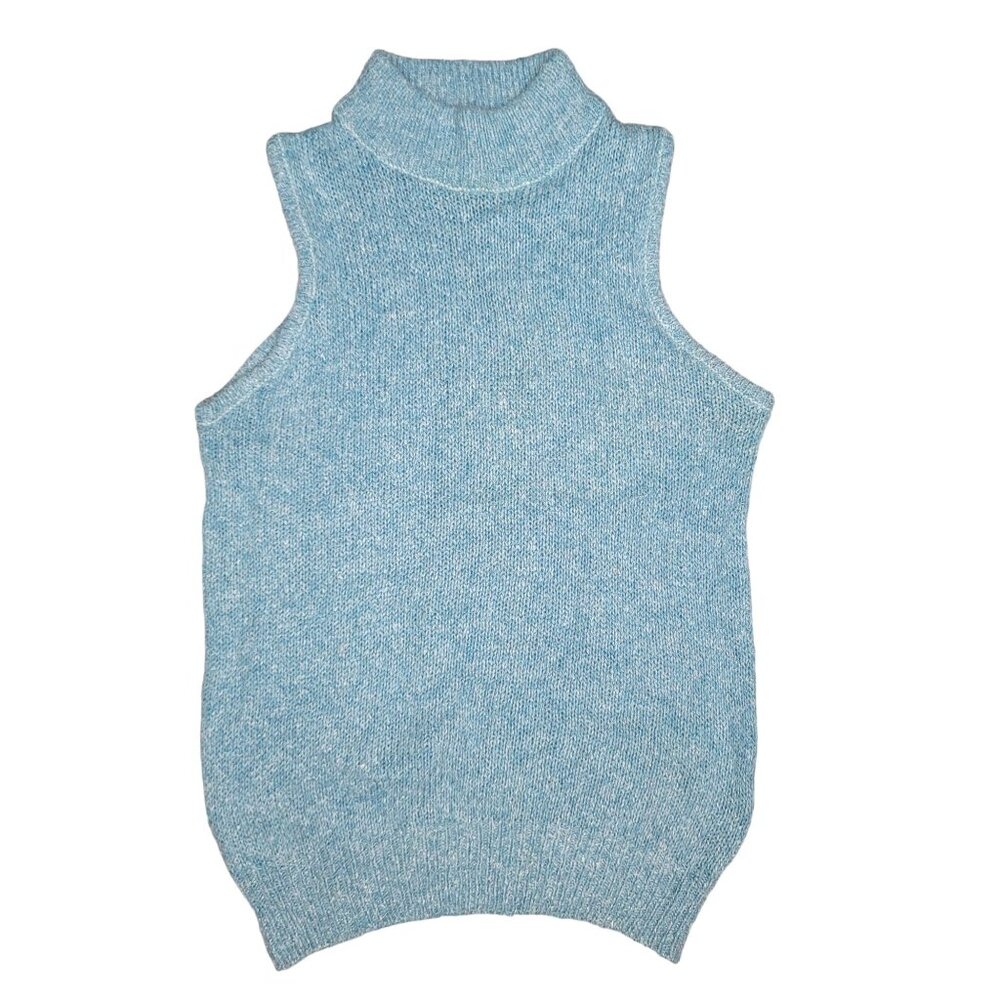 Castle Womens silk angora wool blend Sleeveless Mock Neck Knit Sweater Sz S Blue